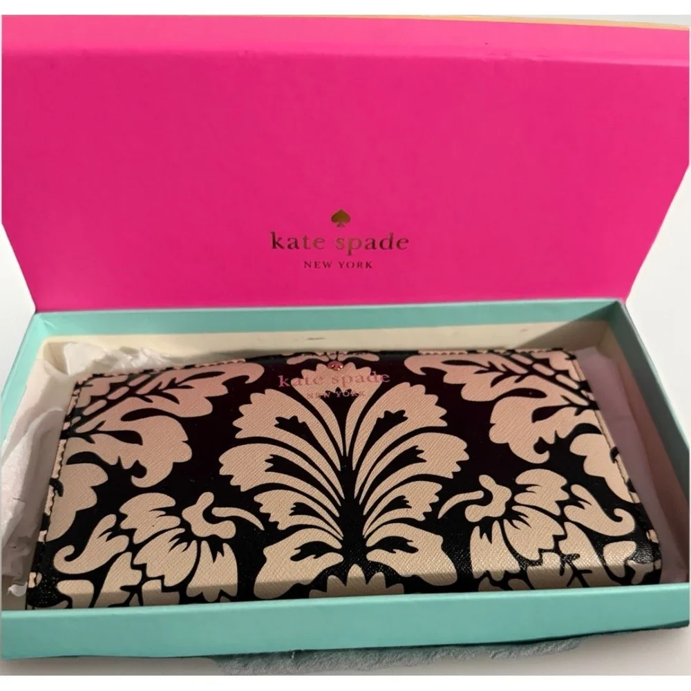 Kate‎ Spade Black & Cream Floral Saffiano Leather Continental Wallet